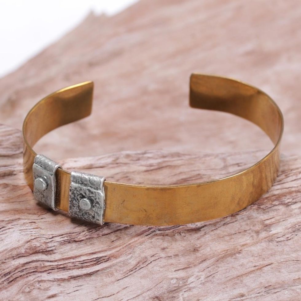 Sterling Silver Accent Brass Cuff Bracelet by Bali Artisans 'Island Journeys'