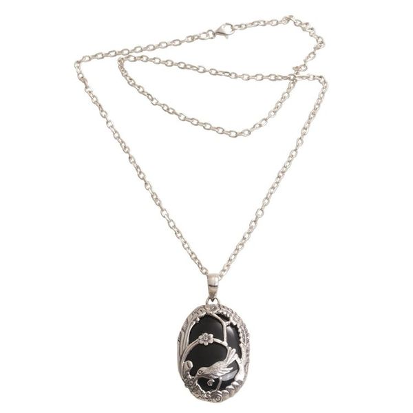 Alternate image for Onyx and 925 Silver Bird-Themed Pendant Necklace from Bali Avian Curiosity
