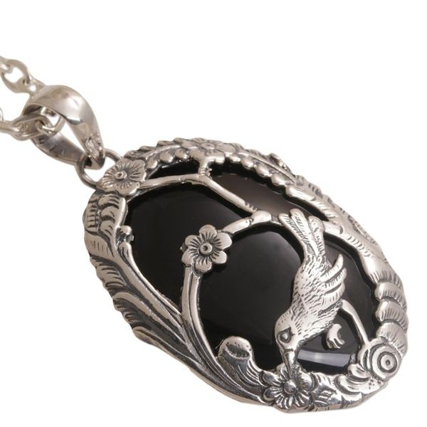 Alternate image for Onyx and 925 Silver Bird-Themed Pendant Necklace from Bali Avian Curiosity
