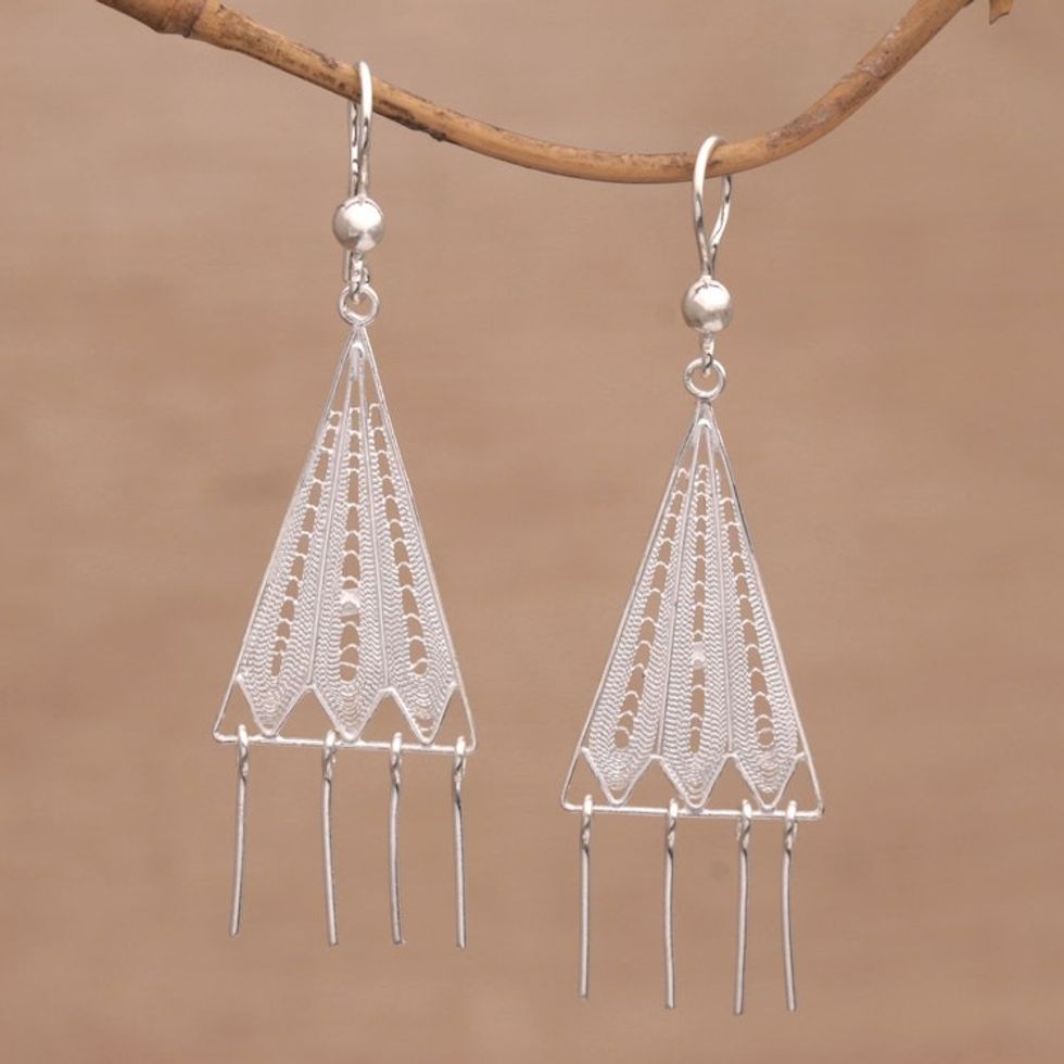 Triangular Sterling Silver Chandelier Earrings from Bali 'Triangle Jellyfish'