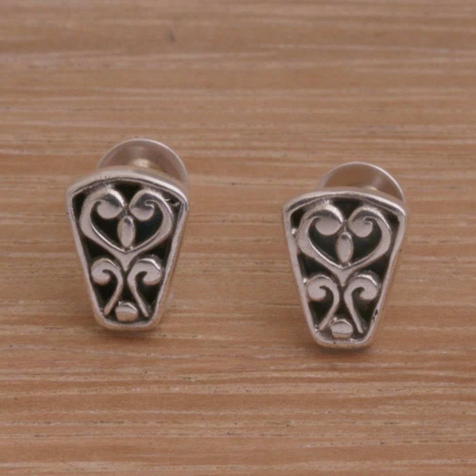 Spiral Motif Sterling Silver Stud Earrings from Bali 'Endless Spirals'