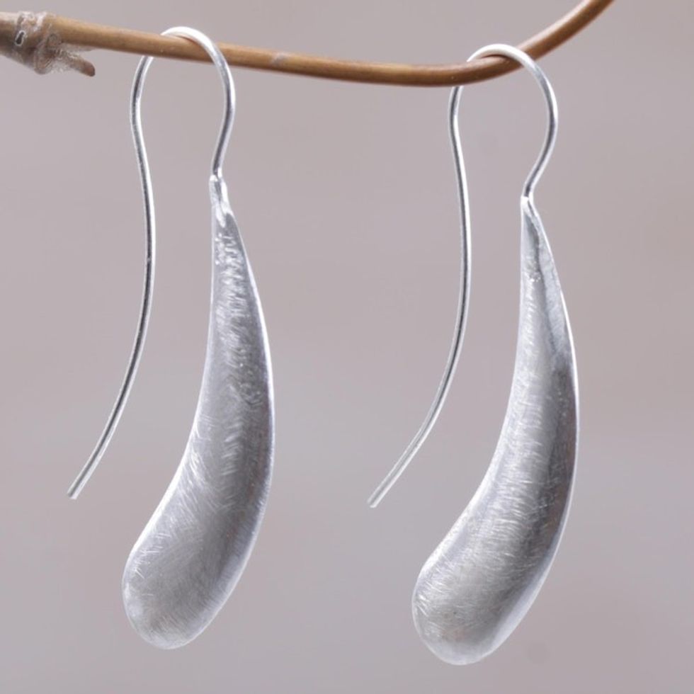 925 Sterling Silver Boomerang Drop Earrings from Indonesia 'Shining Boomerangs'
