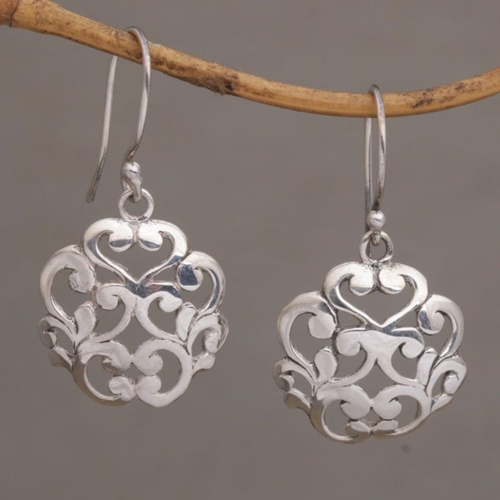 Everyday Sterling Silver Dangle Earrings with Vine Motifs 'Vine Crest'