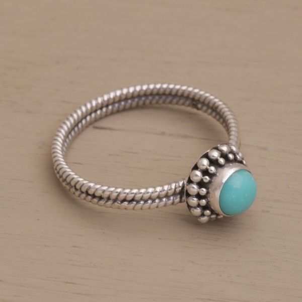Alternate image for Composite Turquoise and Sterling Silver Single Stone Ring Touch of Simplicity