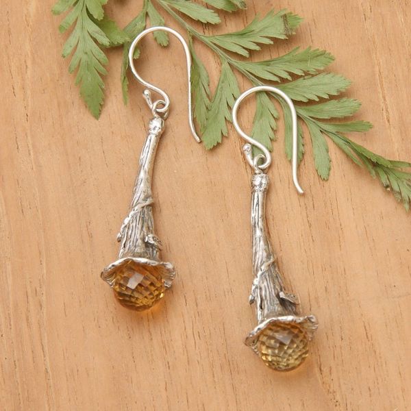 Alternate image for Citrine and Sterling Silver Floral Earrings from Bali Petal Drops