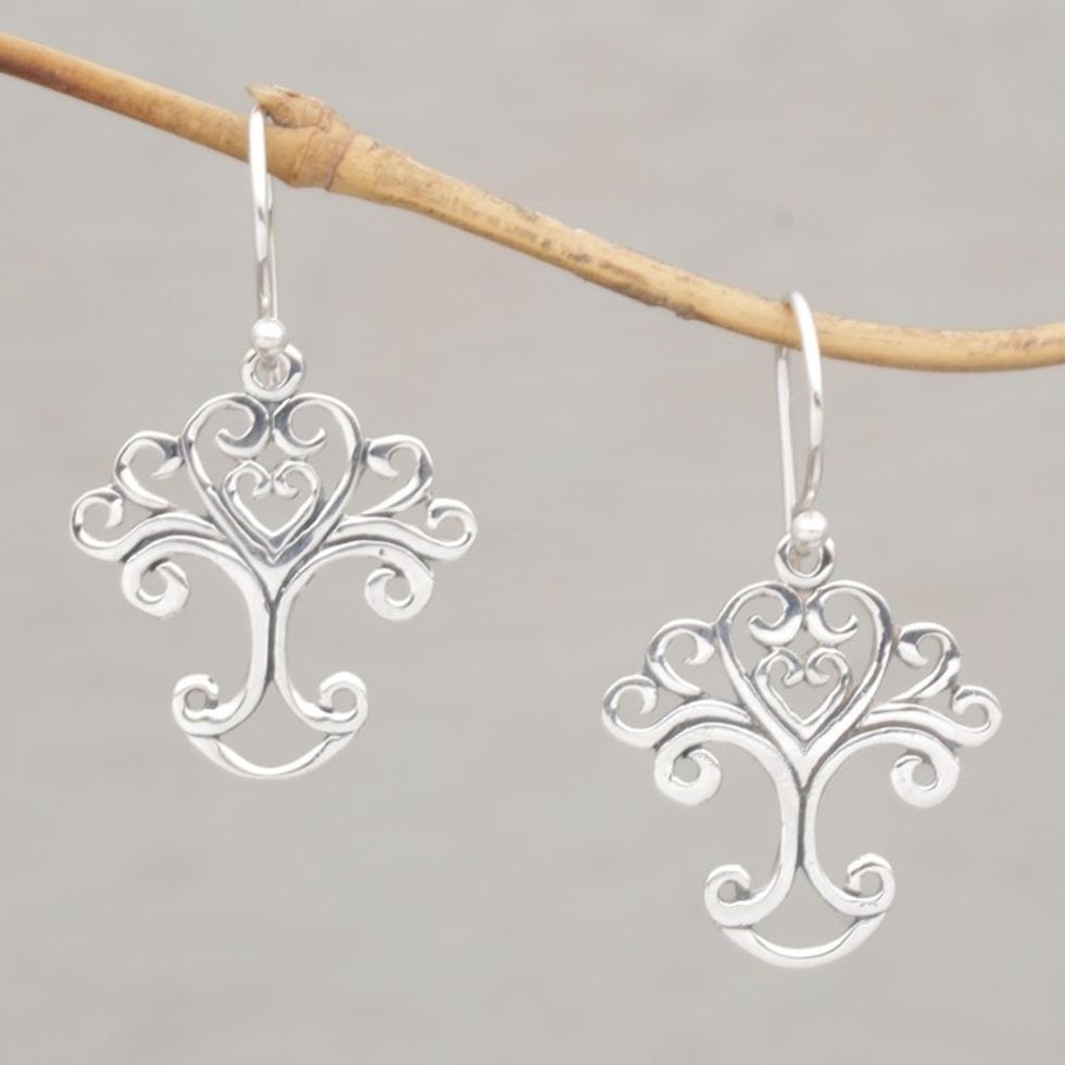 Handmade Sterling Silver Tree Earrings from Indonesia 'Loving Tree'