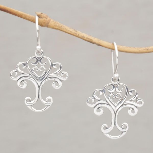 Alternate image for Handmade Sterling Silver Tree Earrings from Indonesia Loving Tree