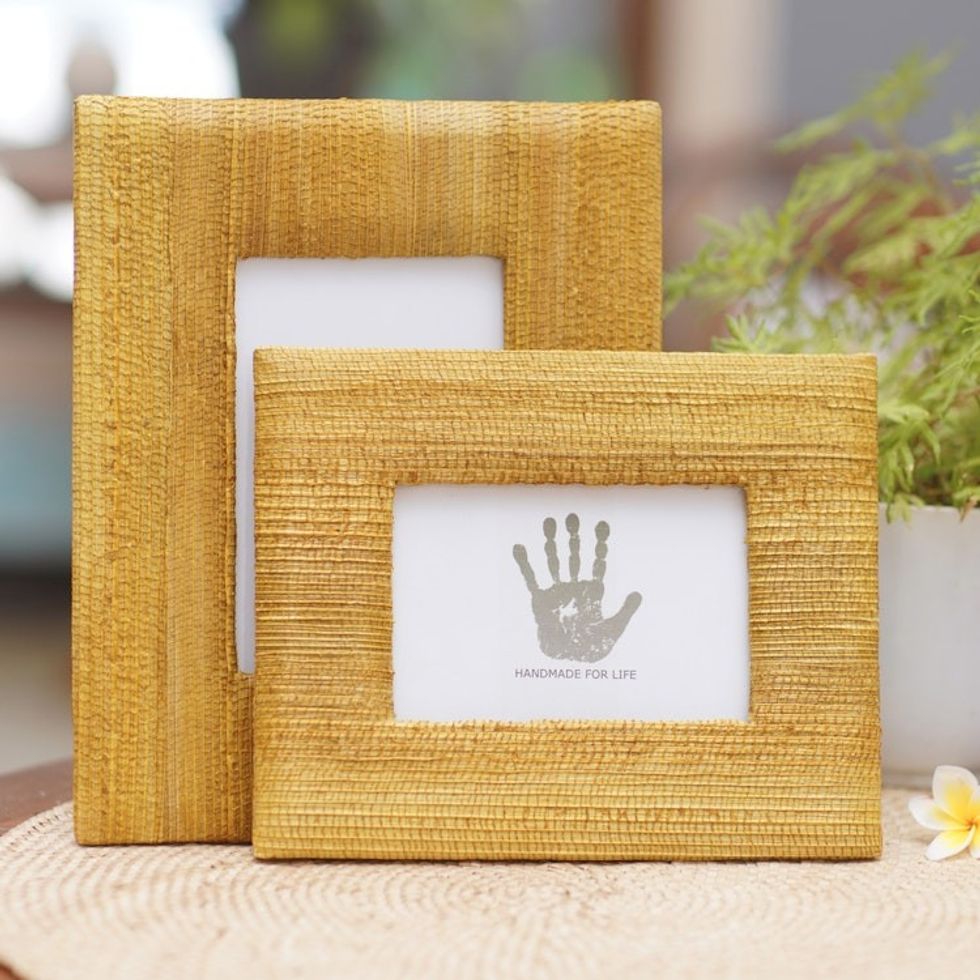 4x6 and 3x5 Natural Fiber Rustic Photo Frames in Yellow 'Rustic Memories in Yellow'