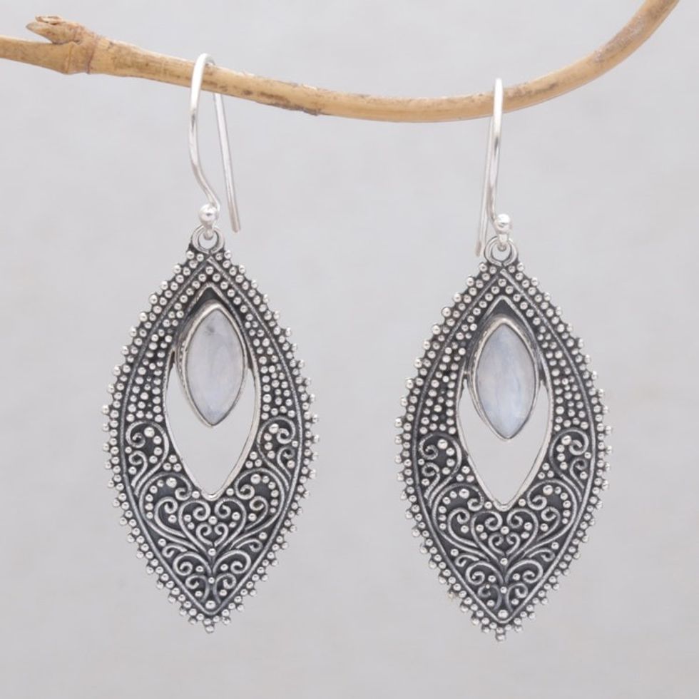 Rainbow Moonstone and Sterling Silver Dangle Earrings 'Eternal Story'