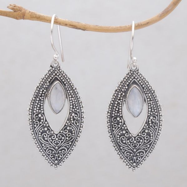Alternate image for Rainbow Moonstone and Sterling Silver Dangle Earrings Eternal Story