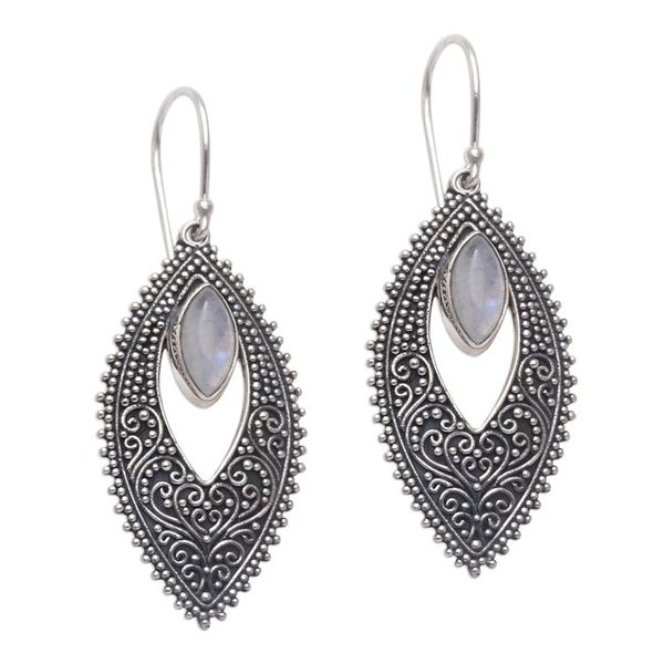 Alternate image for Rainbow Moonstone and Sterling Silver Dangle Earrings Eternal Story