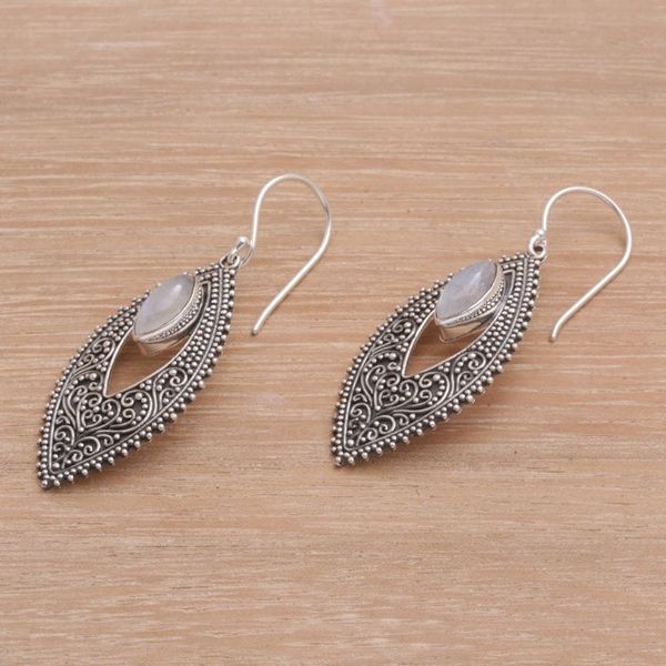 Alternate image for Rainbow Moonstone and Sterling Silver Dangle Earrings Eternal Story