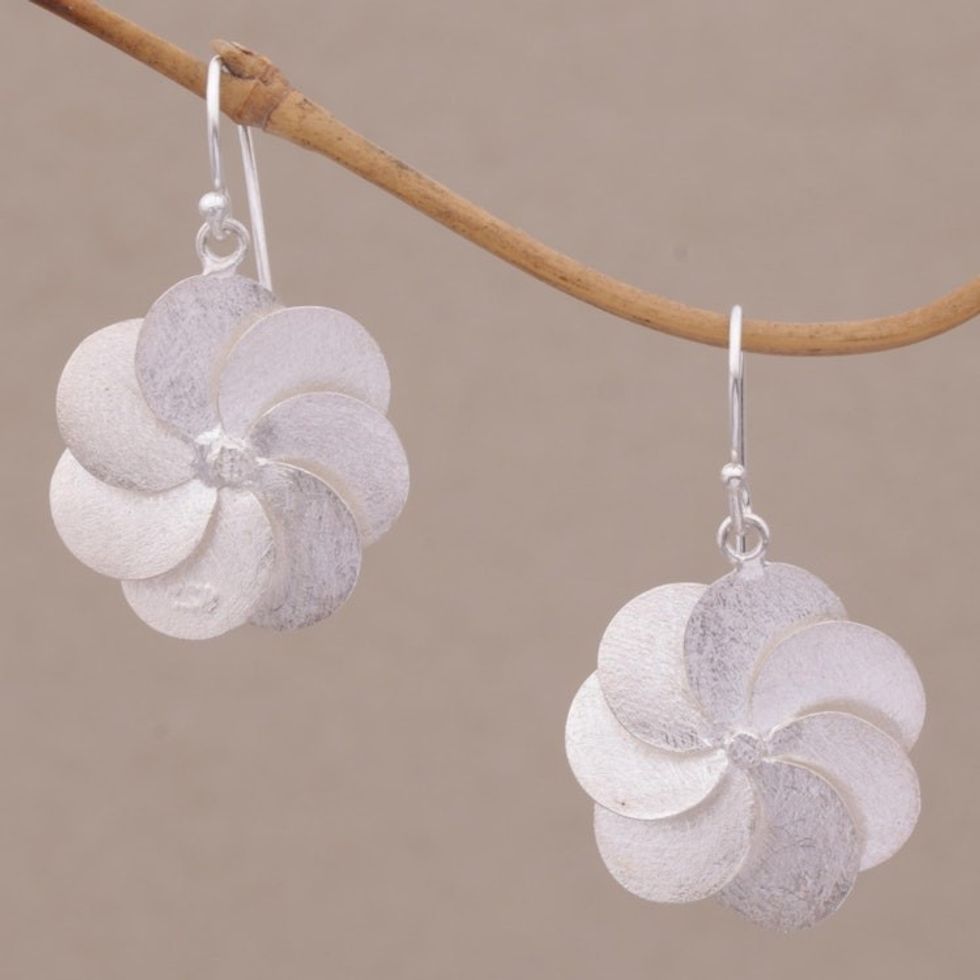 Sterling Silver Floral Dangle Earrings from Bali 'Windmill Flowers'