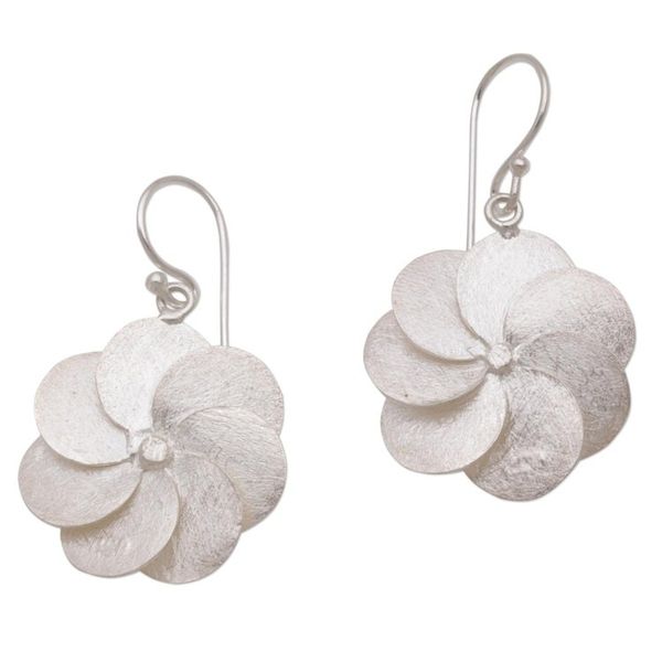 Alternate image for Sterling Silver Floral Dangle Earrings from Bali Windmill Flowers
