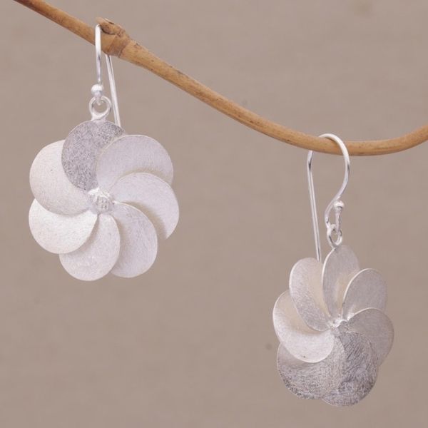 Alternate image for Sterling Silver Floral Dangle Earrings from Bali Windmill Flowers