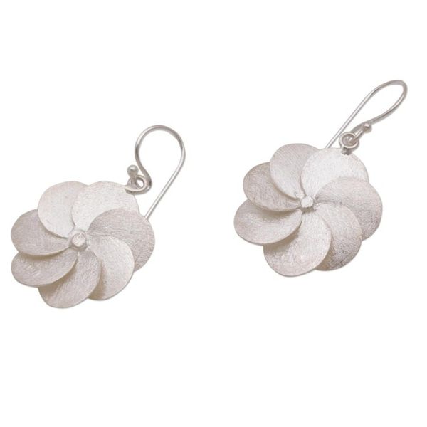 Alternate image for Sterling Silver Floral Dangle Earrings from Bali Windmill Flowers