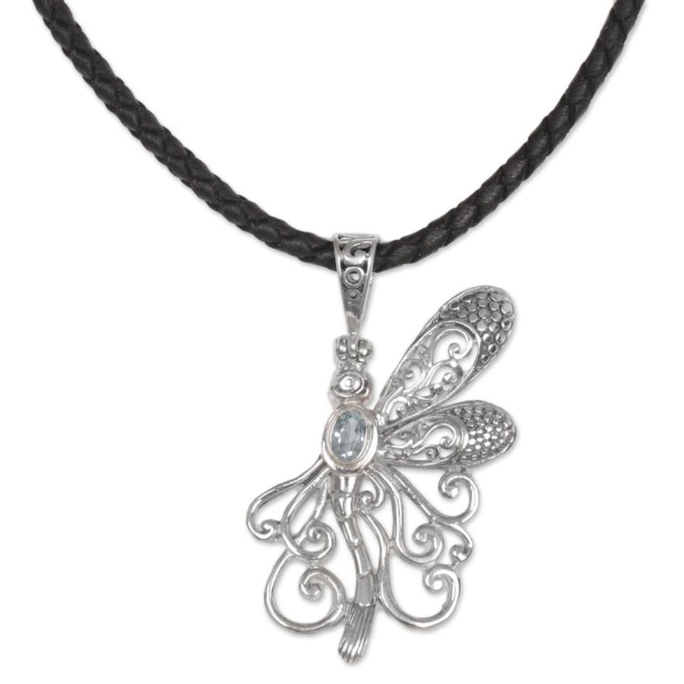 Blue Topaz Dragonfly Necklace Handcrafted in Bali 'Bali Dragonfly'