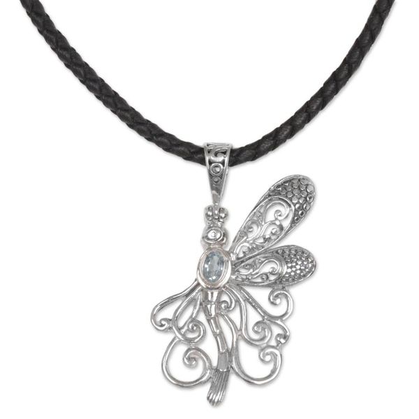 Alternate image for Blue Topaz Dragonfly Necklace Handcrafted in Bali Bali Dragonfly