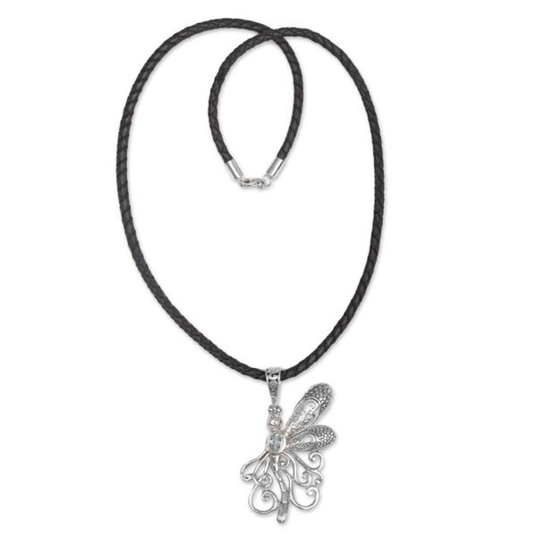 Alternate image for Blue Topaz Dragonfly Necklace Handcrafted in Bali Bali Dragonfly