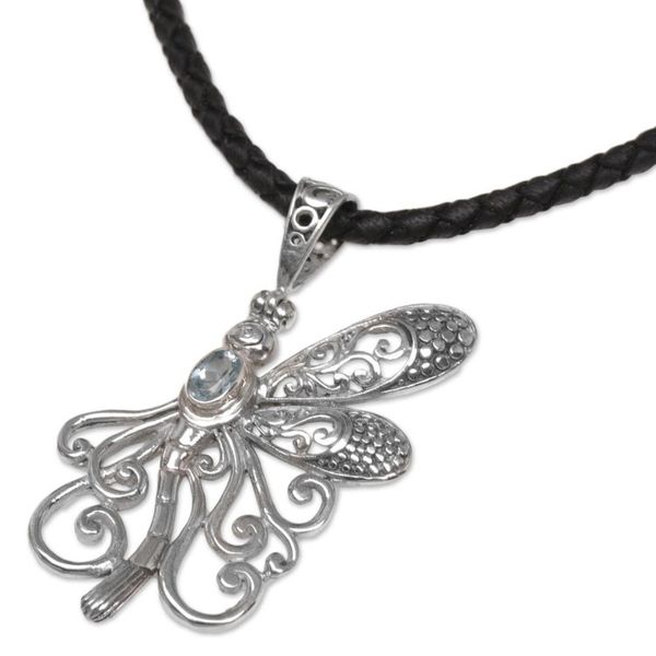 Alternate image for Blue Topaz Dragonfly Necklace Handcrafted in Bali Bali Dragonfly