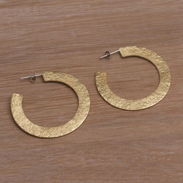 Alternate image for Textured Brass Half-Hoop Earrings with Sterling Silver Posts Infinity Yellow