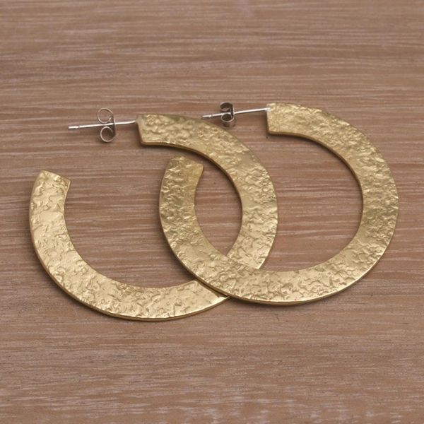 Alternate image for Textured Brass Half-Hoop Earrings with Sterling Silver Posts Infinity Yellow
