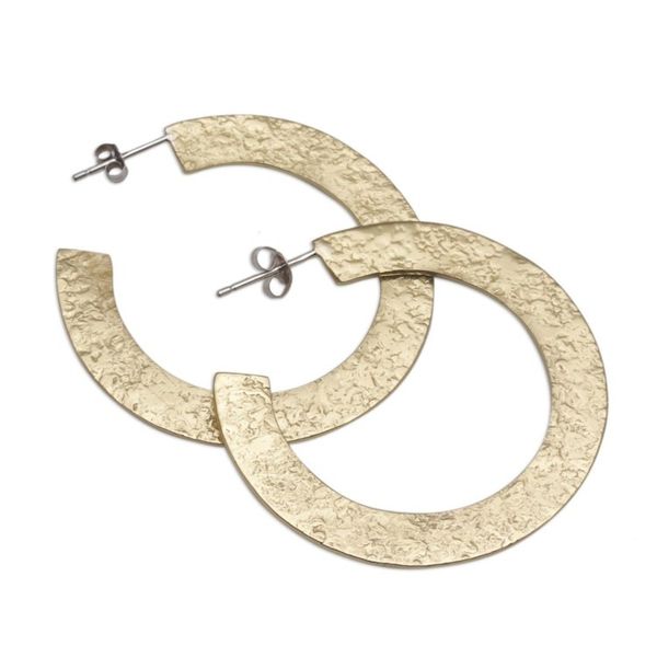 Alternate image for Textured Brass Half-Hoop Earrings with Sterling Silver Posts Infinity Yellow