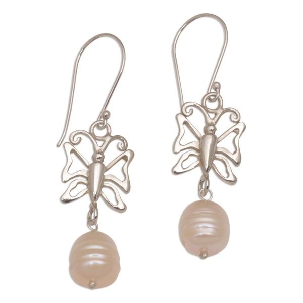 Alternate image for Cultured Pearl Butterfly Dangle Earrings from Bali Butterfly Eden