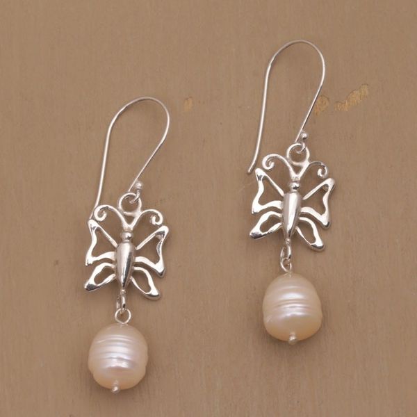 Alternate image for Cultured Pearl Butterfly Dangle Earrings from Bali Butterfly Eden