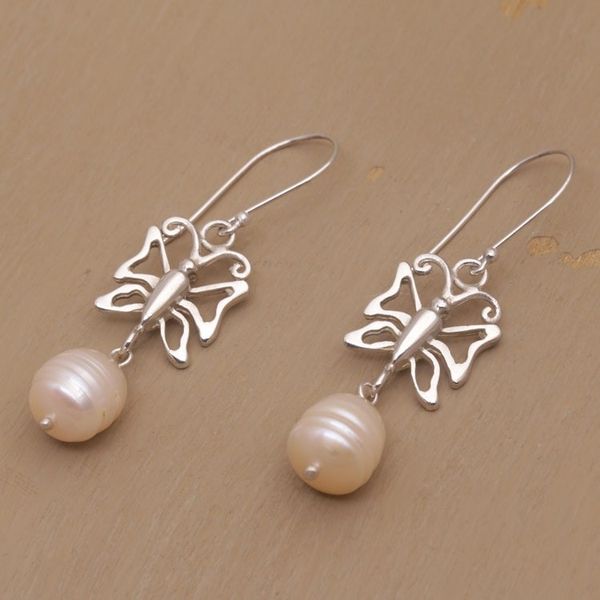 Alternate image for Cultured Pearl Butterfly Dangle Earrings from Bali Butterfly Eden