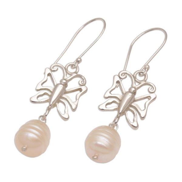 Alternate image for Cultured Pearl Butterfly Dangle Earrings from Bali Butterfly Eden
