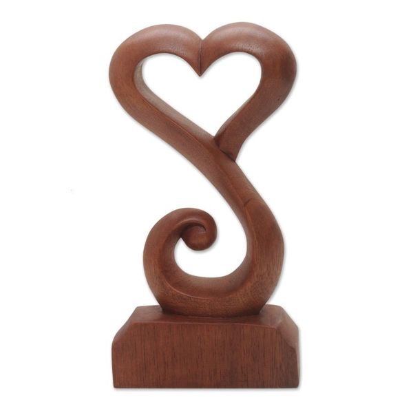 Alternate image for Hand Crafted Suar Wood Open Heart Statuette Home Decor Tangled Love