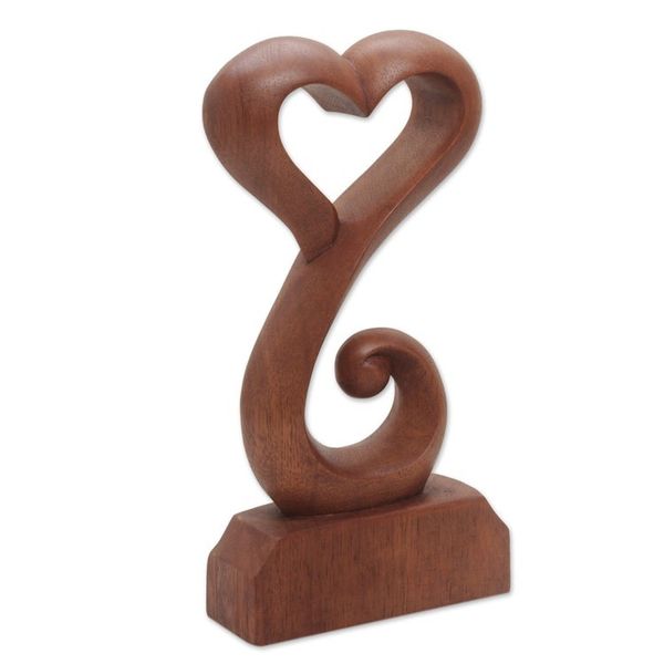 Alternate image for Hand Crafted Suar Wood Open Heart Statuette Home Decor Tangled Love
