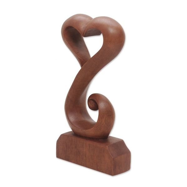 Alternate image for Hand Crafted Suar Wood Open Heart Statuette Home Decor Tangled Love