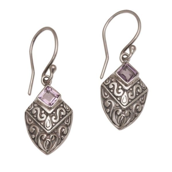 Alternate image for Handcrafted Balinese Amethyst and Sterling Silver Earrings Rain Forest Beacon