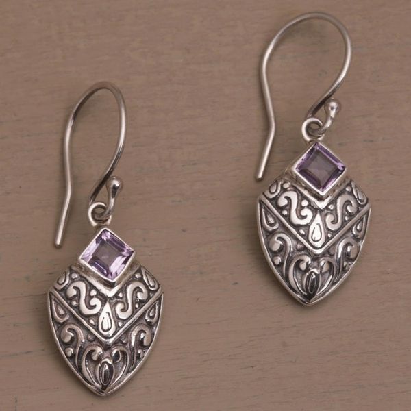 Alternate image for Handcrafted Balinese Amethyst and Sterling Silver Earrings Rain Forest Beacon