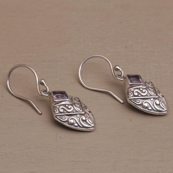 Alternate image for Handcrafted Balinese Amethyst and Sterling Silver Earrings Rain Forest Beacon