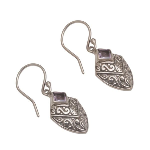 Alternate image for Handcrafted Balinese Amethyst and Sterling Silver Earrings Rain Forest Beacon