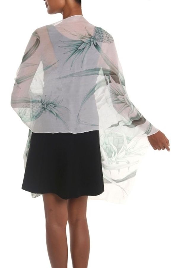 Alternate image for Pineapple-Themed Silk Shawl in Celadon and Smoke from Bali Celadon Pineapple