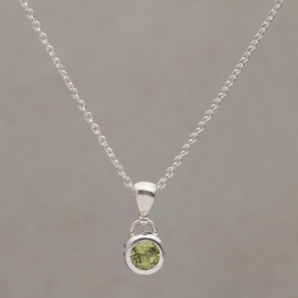 Peridot and Sterling Silver Pendant Necklace from Bali 'Glowing Paws'