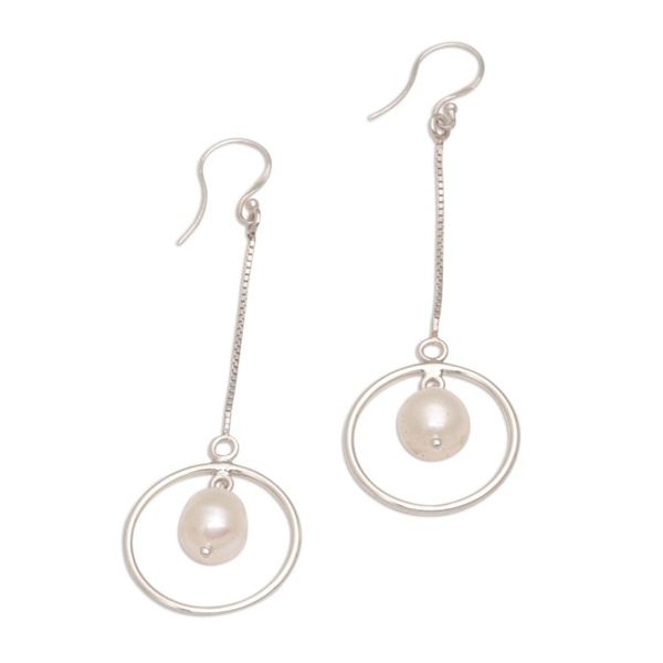 Alternate image for Pearl and Sterling Silver Dangle Earrings from Bali Pebble Rings