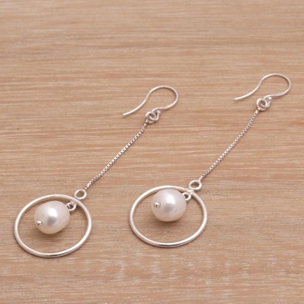 Alternate image for Pearl and Sterling Silver Dangle Earrings from Bali Pebble Rings