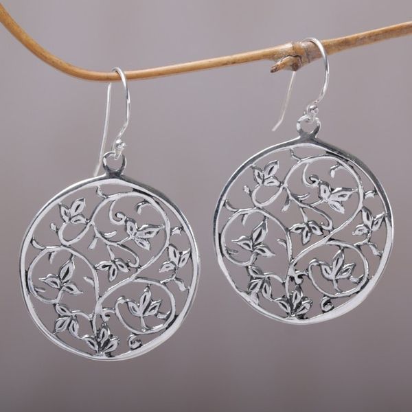 Alternate image for Sterling Silver Vine Motif Dangle Earrings from Bali Vine Rings