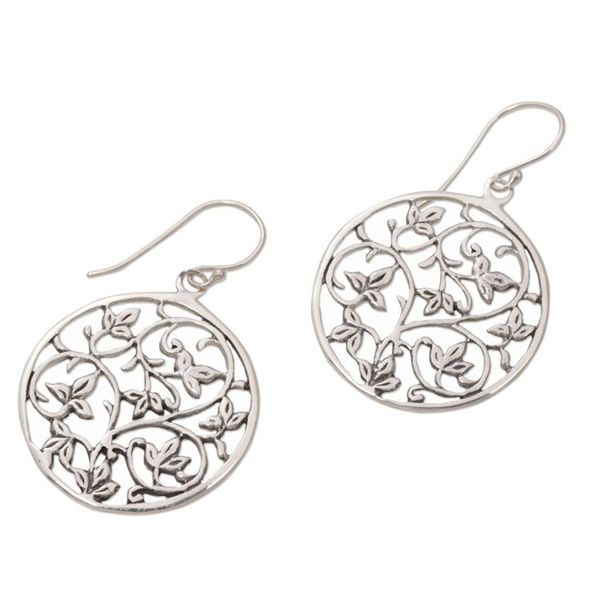 Alternate image for Sterling Silver Vine Motif Dangle Earrings from Bali Vine Rings