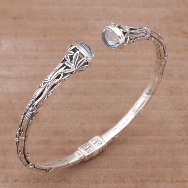 Alternate image for Bali Sterling Silver Bamboo Cuff Bracelet with Blue Topaz Bedugul Bamboo