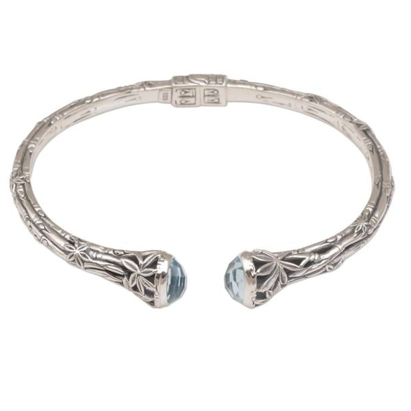Alternate image for Bali Sterling Silver Bamboo Cuff Bracelet with Blue Topaz Bedugul Bamboo