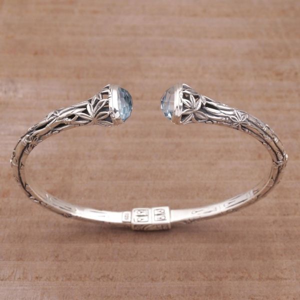 Alternate image for Bali Sterling Silver Bamboo Cuff Bracelet with Blue Topaz Bedugul Bamboo