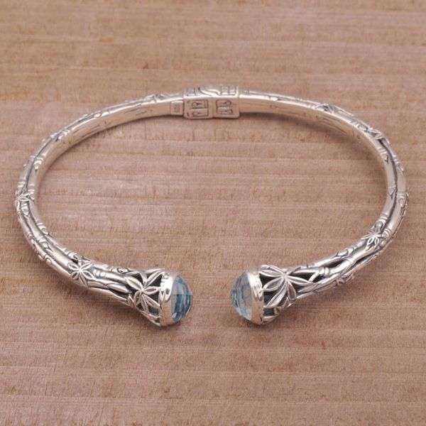 Alternate image for Bali Sterling Silver Bamboo Cuff Bracelet with Blue Topaz Bedugul Bamboo