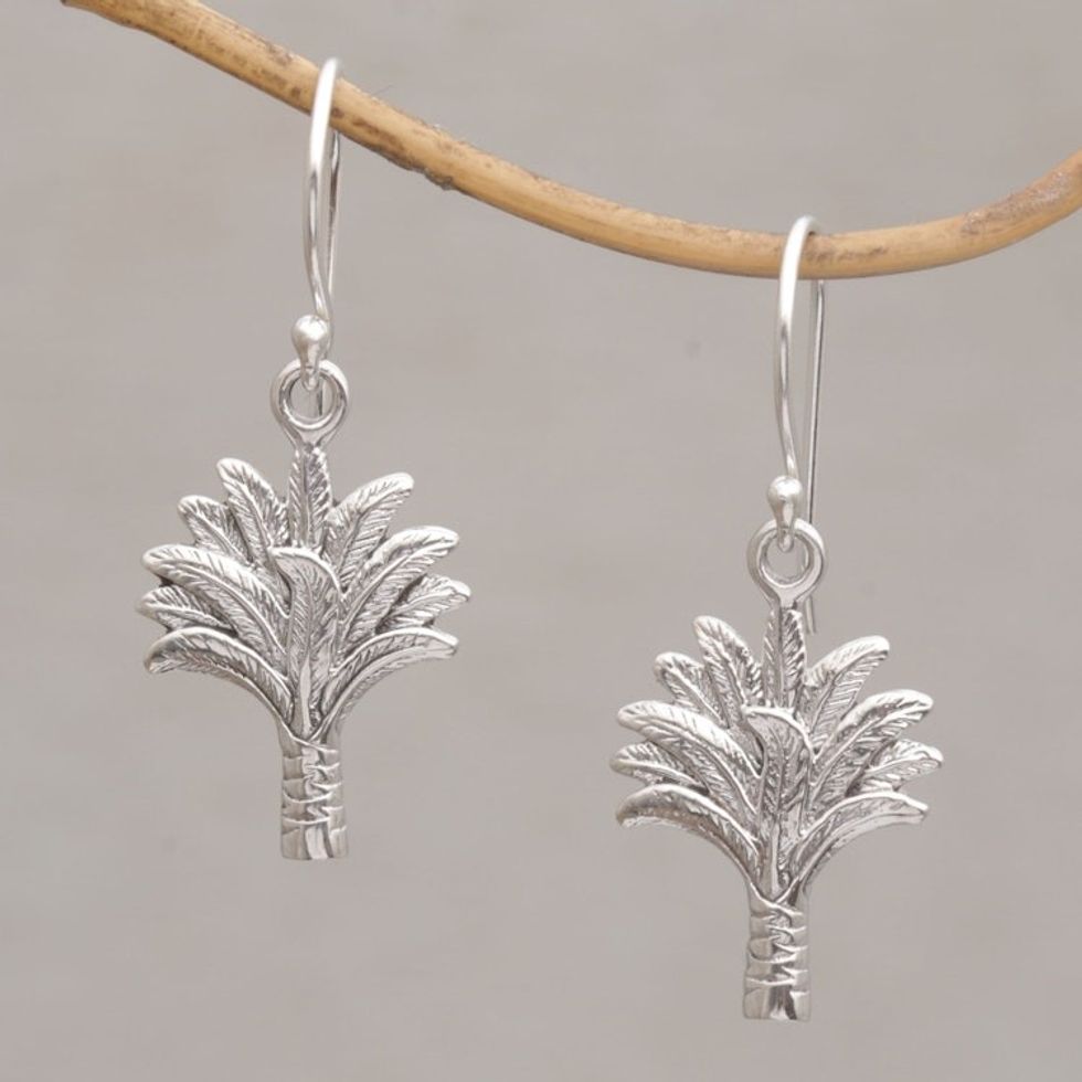 Detailed Palm Tree Earrings Crafted in Sterling Silver 'Tranquil Palms'