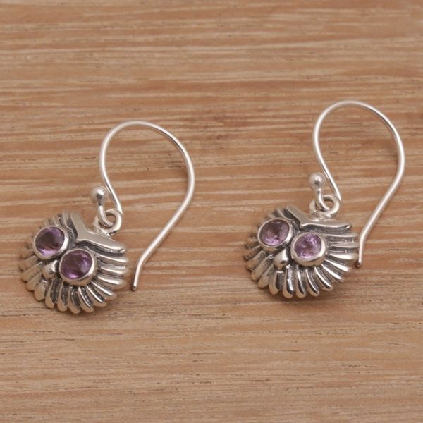 Alternate image for Amethyst and Sterling Silver Owl Dangle Earrings from Bali Opulent Owl